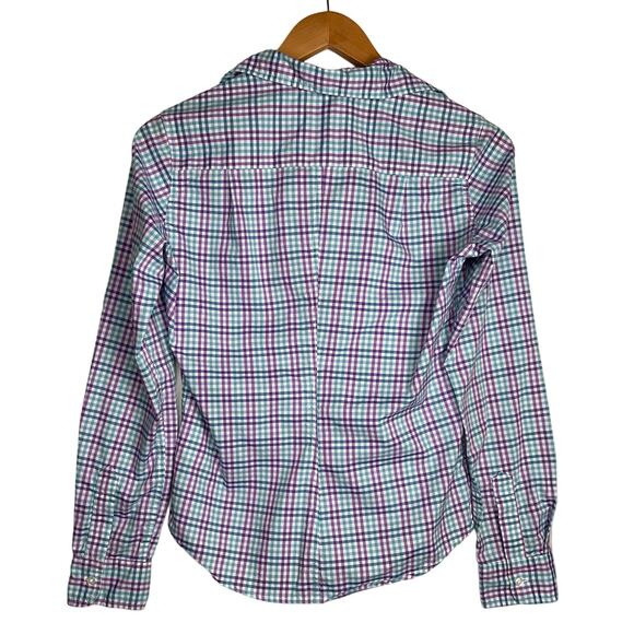 Frank & Eileen Barry Purple Blue Check Plaid Button Down Shirt XS USA Made - Picture 3 of 6